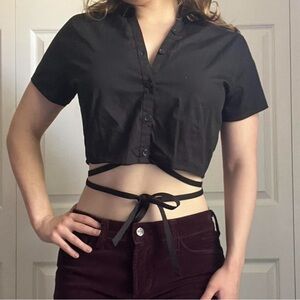 black hollister poplin top